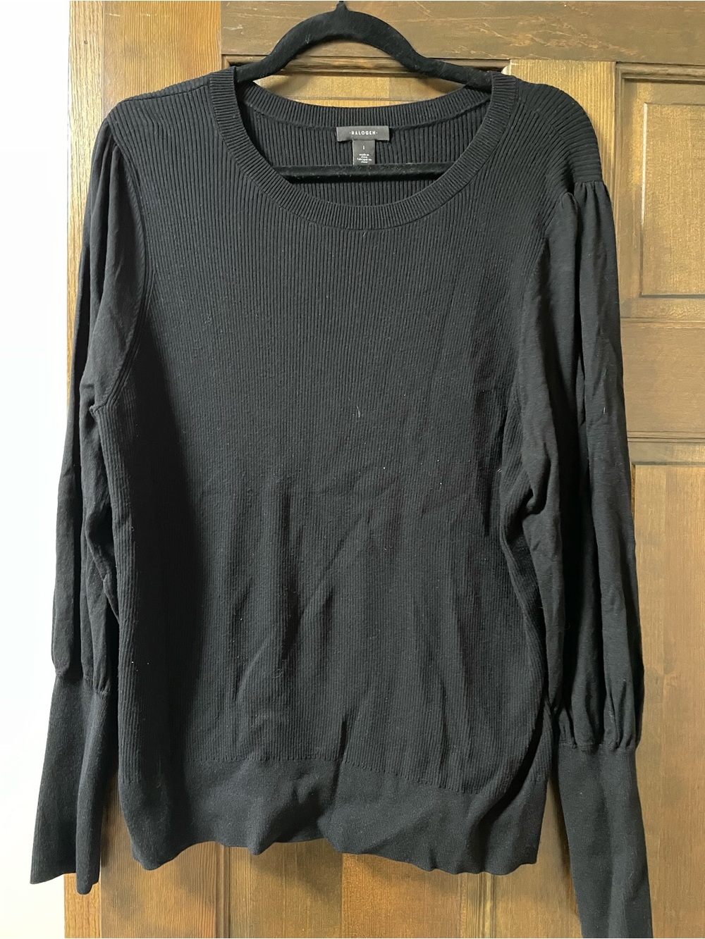 Halogen Black Ribbed Crew Neck Sweater